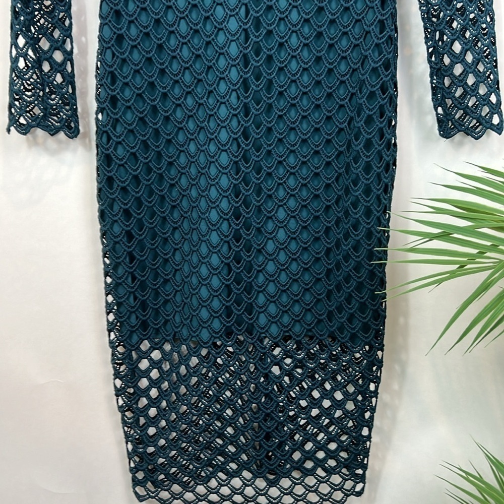 SAYLOR London Midi Dress XS Emerald Green Sheath Eyelet Cutout - Picture 5 of 11